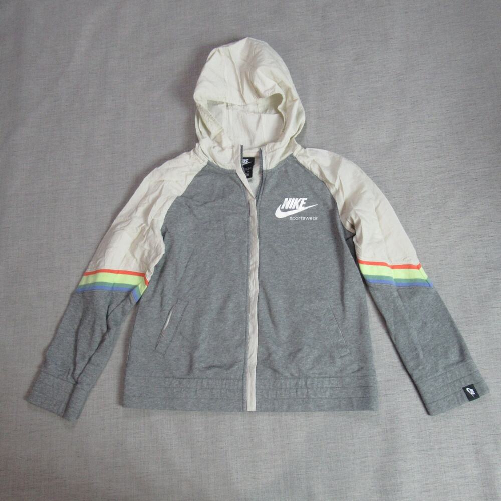 Vintage Nike Sportswear Jacket Womens XL Cream Gray Windbreaker Raglan 90s Y2K